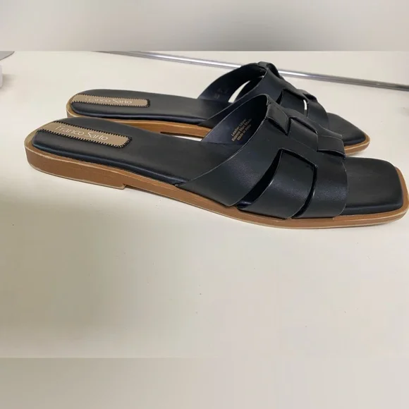 Franco Sarto Mazy Black Leather Woven Square Toe Slide Sandals Size 11 - Picture 6 of 10